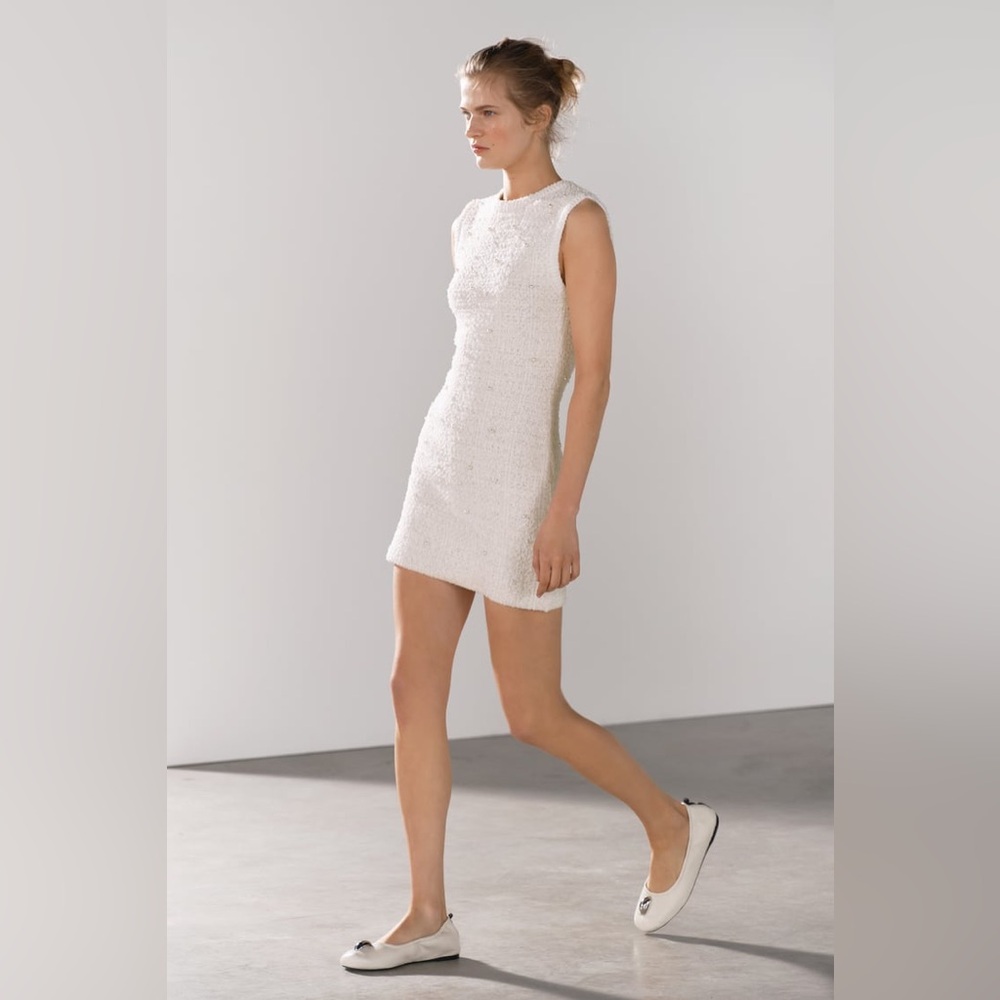 Zara PEARL TRIM KNIT MINI DRESS REF. 4331/006/712 190/016 - Picture 14 of 14